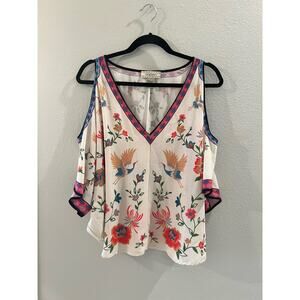Flying Tomato Cold Shoulder Floral V Neck Size Small Blouse